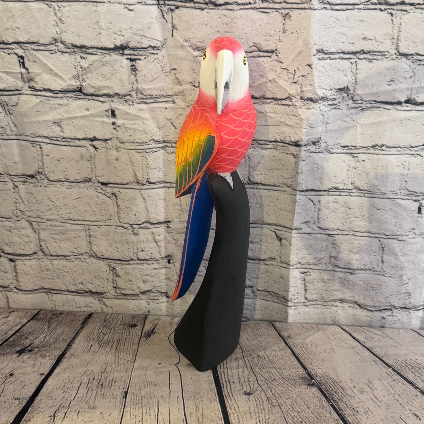 40cm Bright Red Parrot Bird Ornament Statue Fair Trade Hand Made Carved Wood1