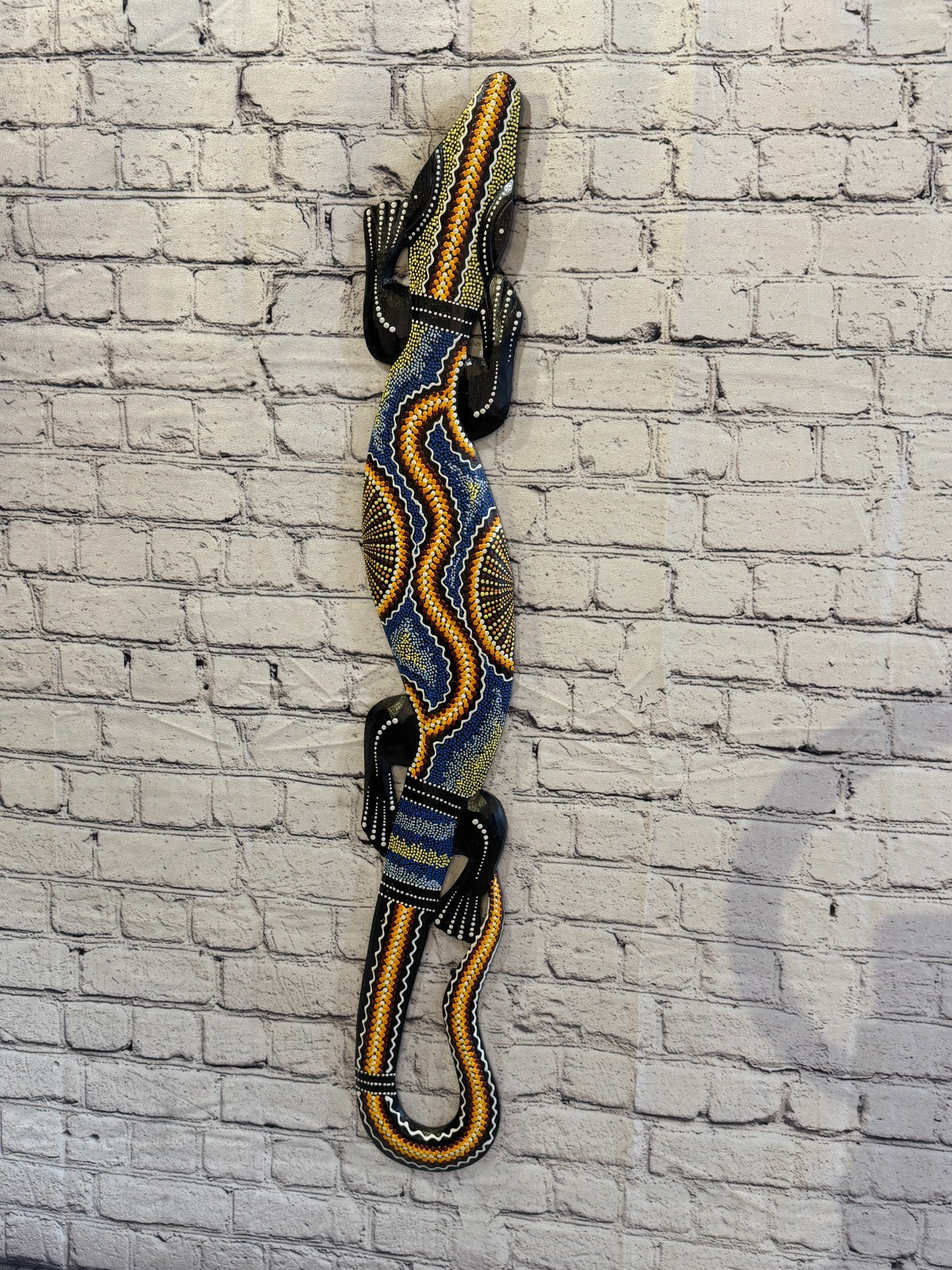 100cm Gecko Carved Wooden Dot Painted Ethnic Tribal Tiki Wall Art No 4 New2