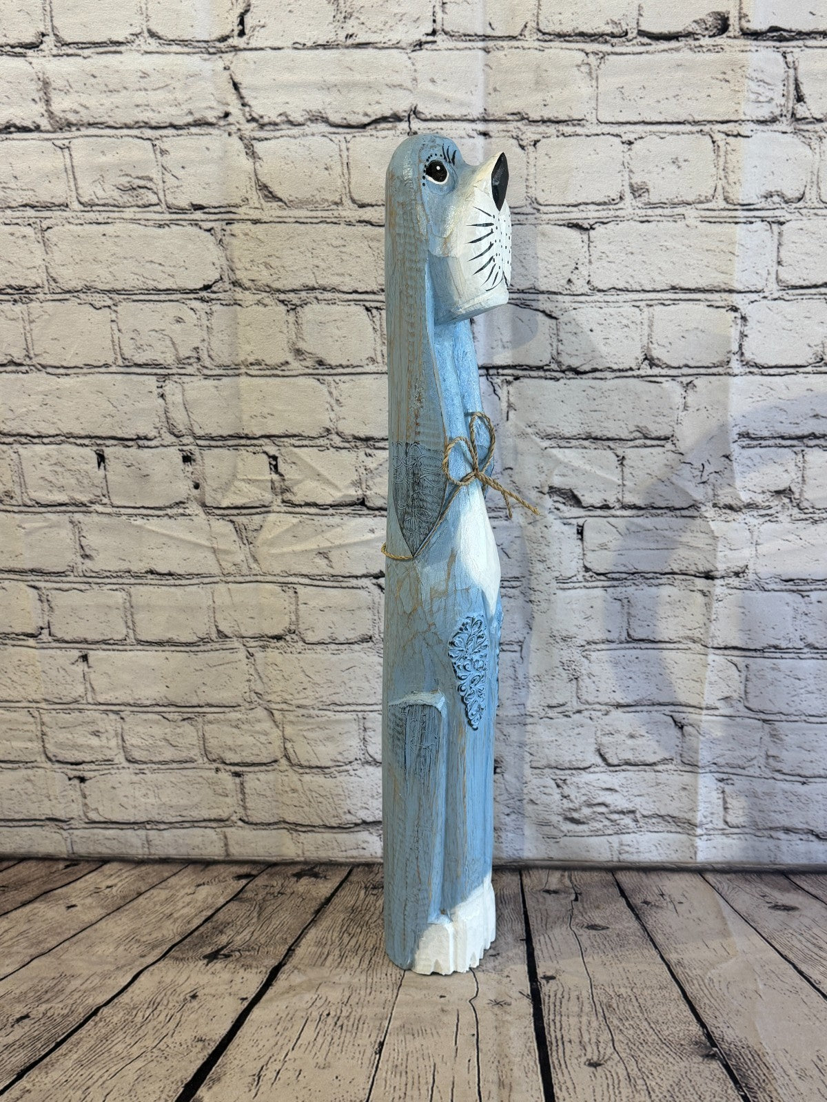 60cm Light Blue Wooden Shabby Dog Statue Ornament Fair Trade Handcarved2
