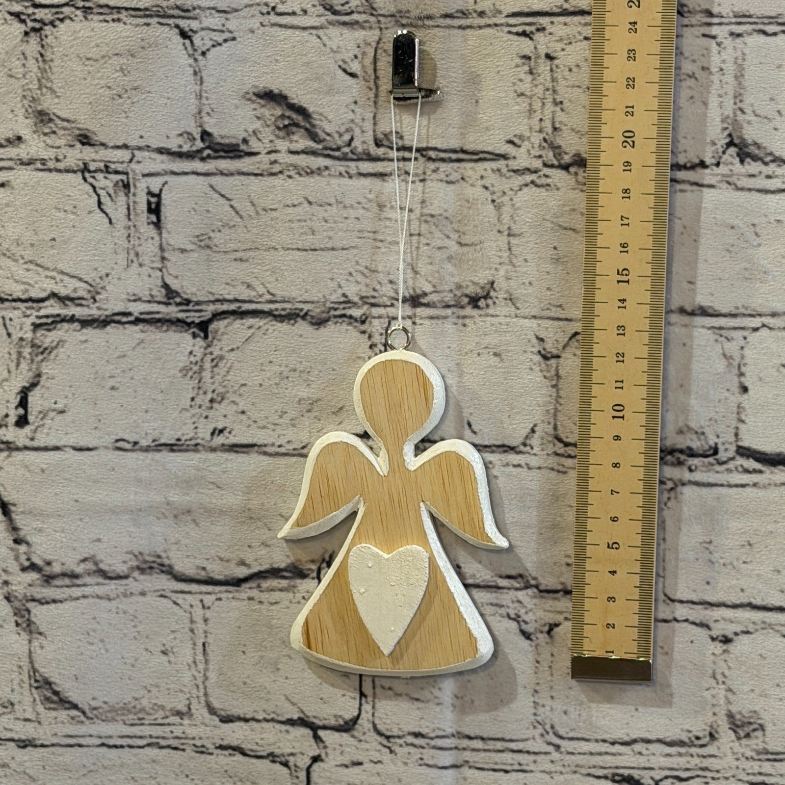 12cm White Heart Wall Hanging Angel Figurine Folk Art Wood Handmade3