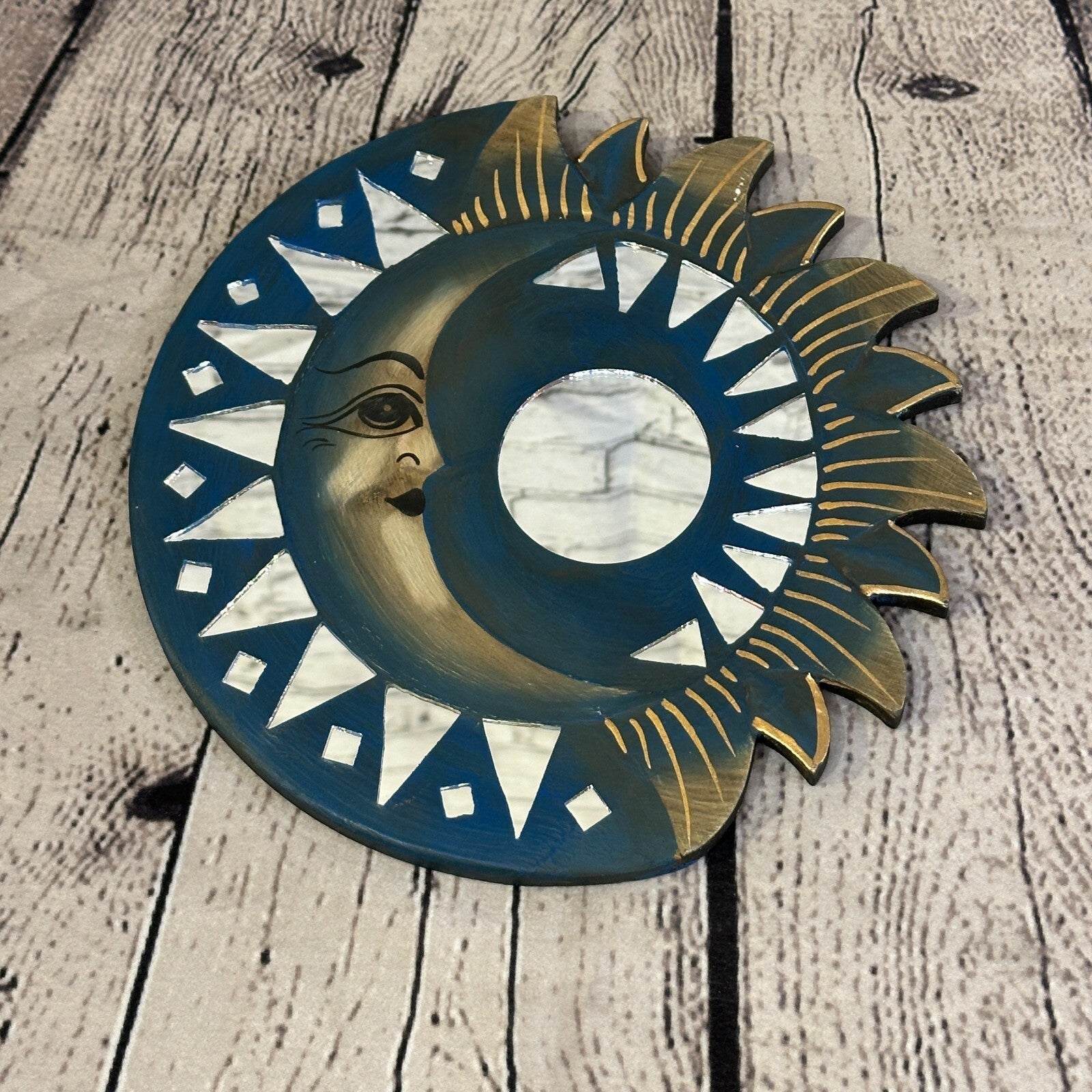 Blue Half Moon Mosaic Tile Wall Mirror 20cm x 20cm 8 Inches Handmade Fairtrade2