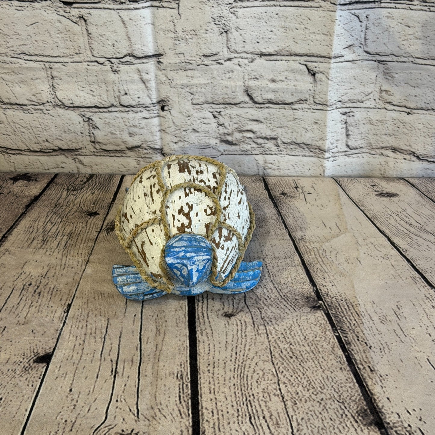 White Body Blue Folk Art Painted Turtle Coconut Shell Ornaments Hanging Decor1