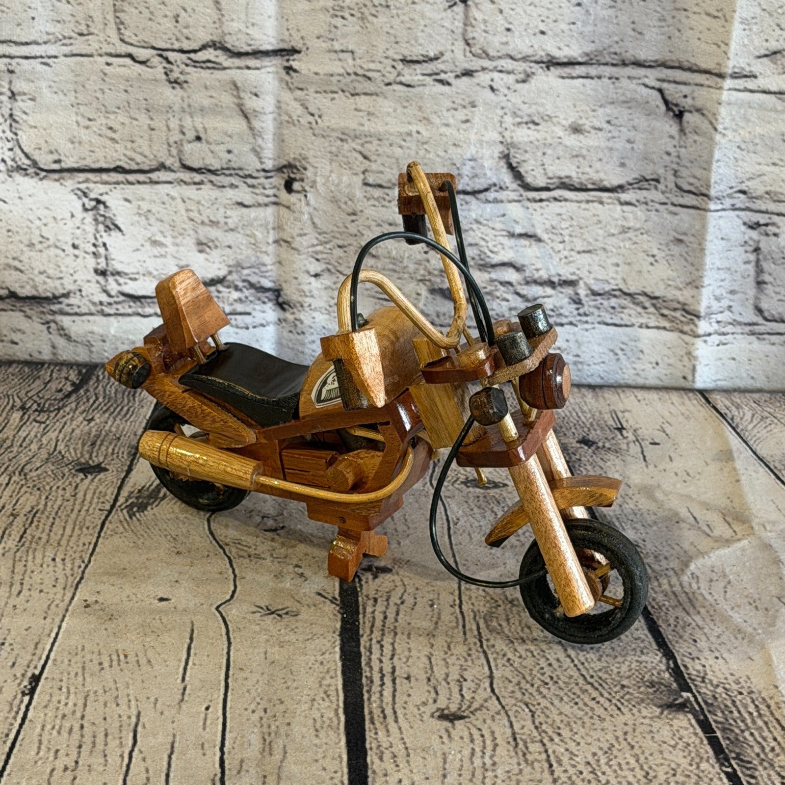 20cm Small Light Wood Motorbike Motorcycle Model Wooden Ornament Decorative Bike2
