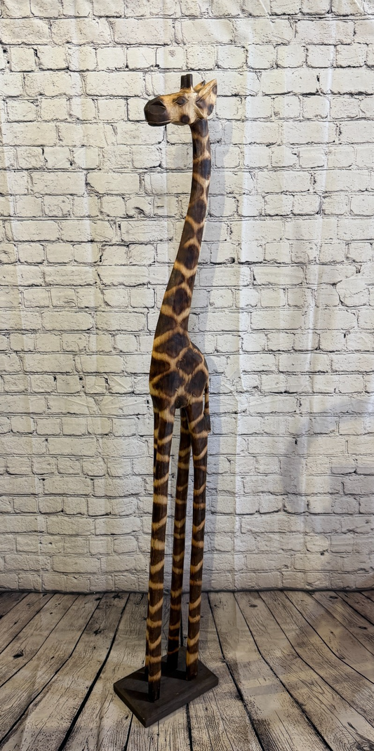 200cm Burnt Wooden Giraffe Standing Single Carved Solid Wood Giraffe Handmade0