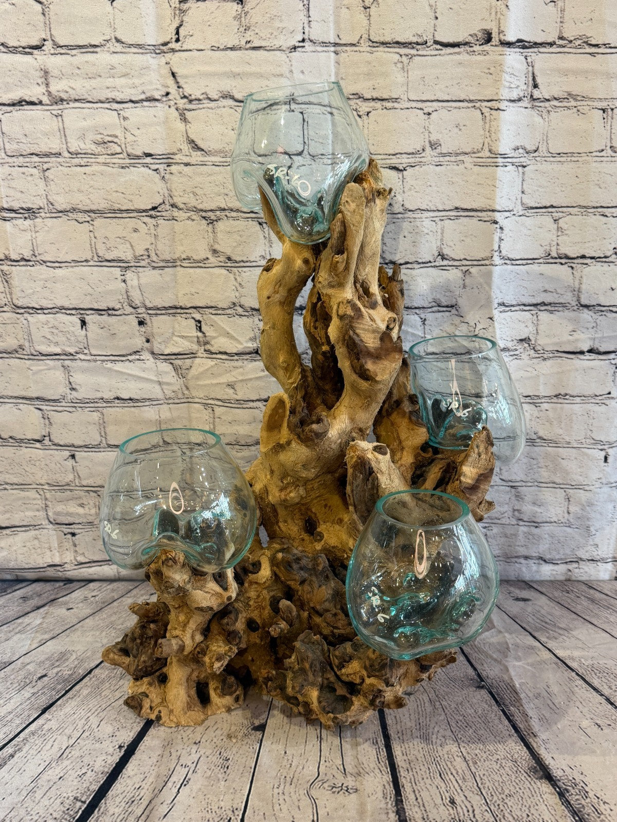 65cm Tall Quad Colour Melted Glass Wood Decorative Vase Glass Sculpture2