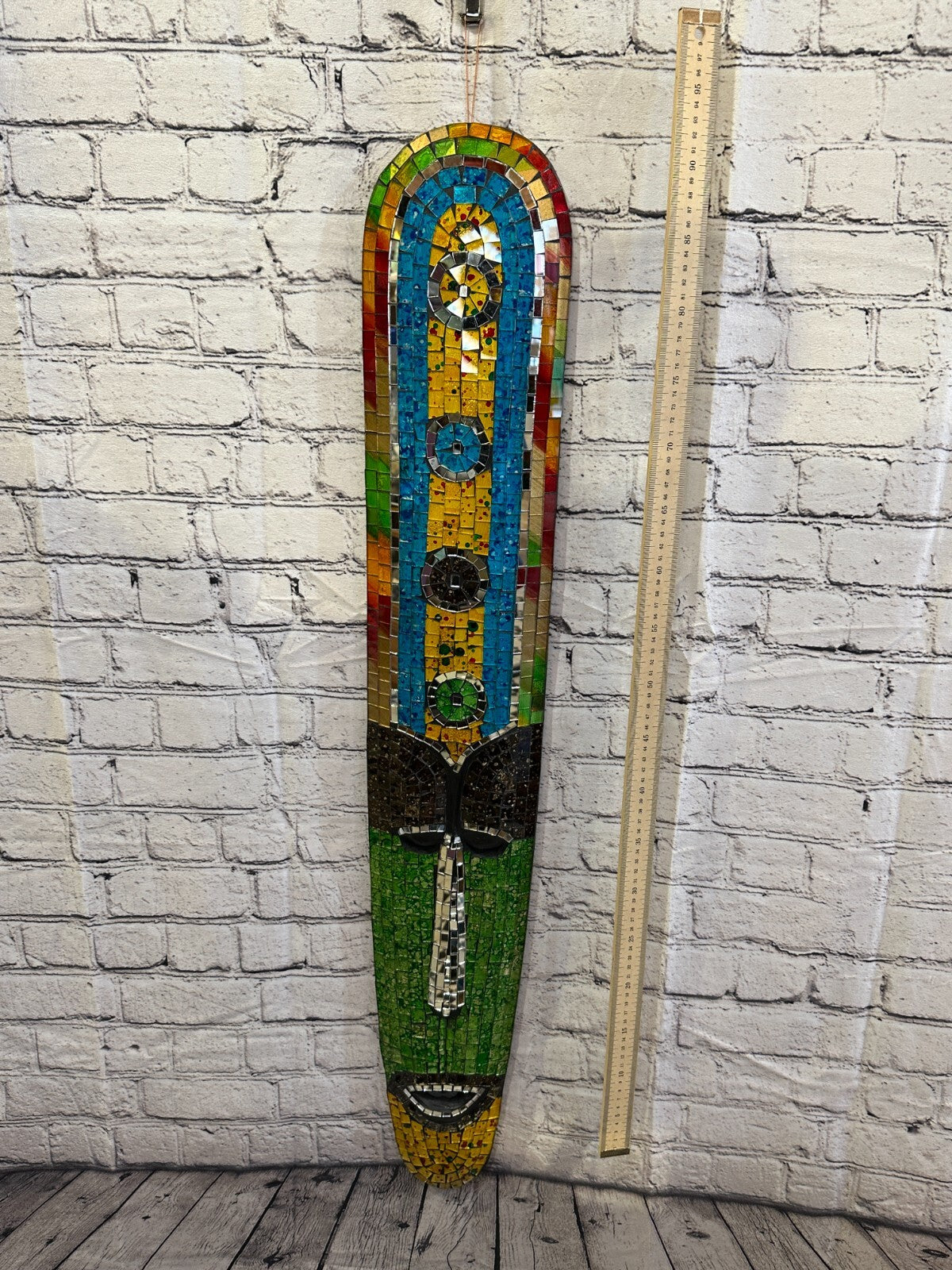 100cm Mosaic Mirror Mask Carved Painted Ethnic Tribal Wall Art Handmade Design 53
