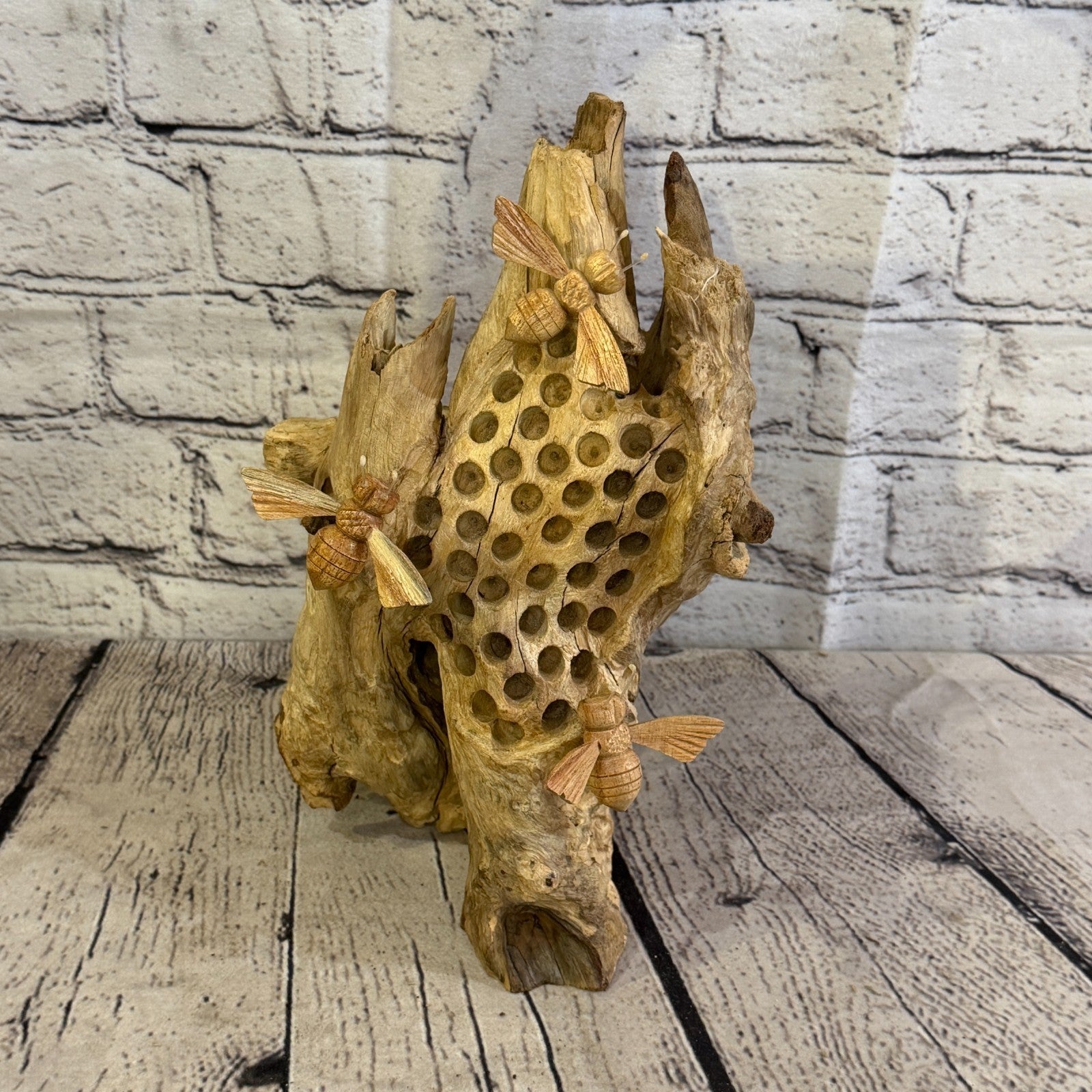 25cm Bees Honeycomb Mushroom Parasite Bee Wood Ornament Natural Carving Wooden0