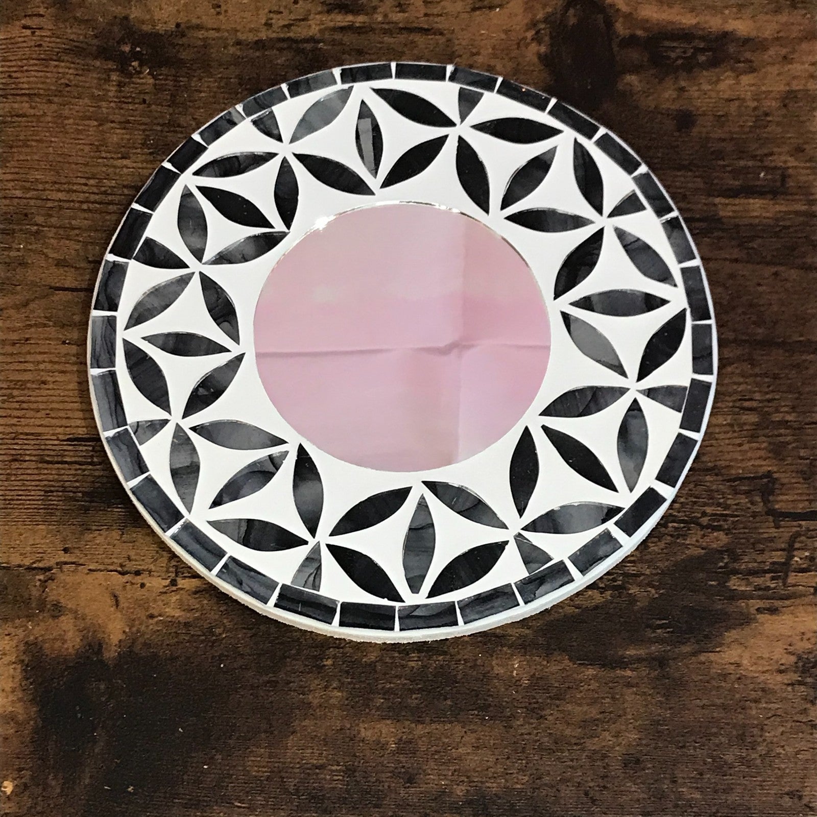 Black Flower Mosaic Tile Wall Mirror 20cm x 20cm 8 Inches Handmade New2