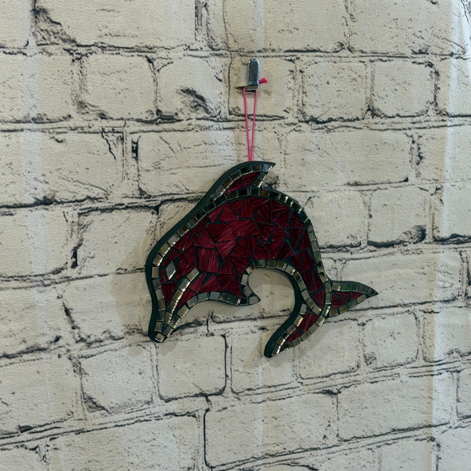 Red Dolphin Fish Mosaic Tile Wall Mirror 20cm x 20cm Handmade New0