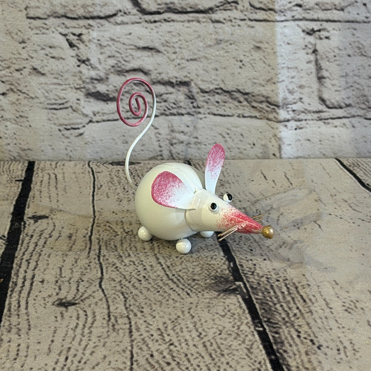 10cm x 8cm Small Colourful White Mouse Rat Metal Tin Standing Ornament Statue2