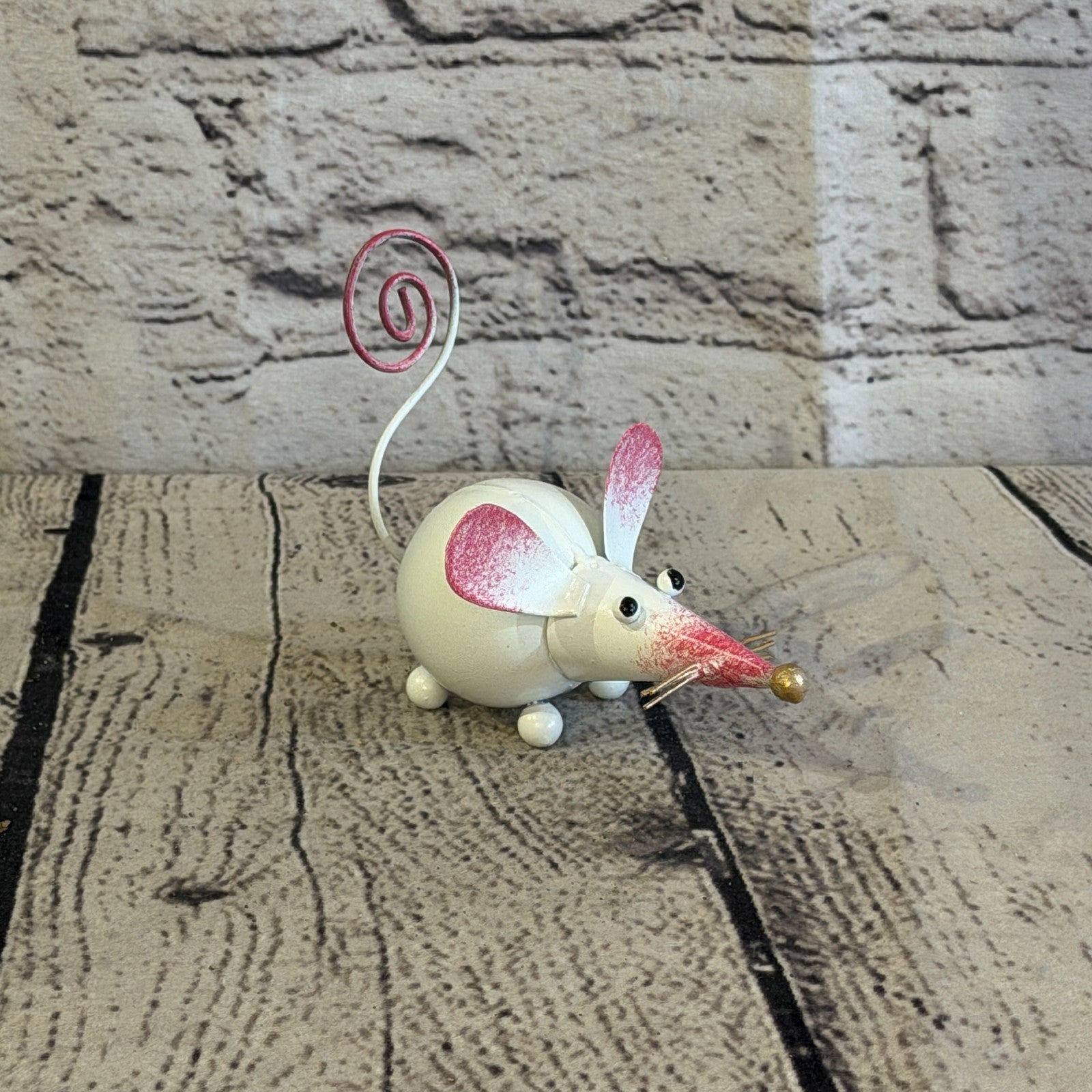 10cm x 8cm Small Colourful White Mouse Rat Metal Tin Standing Ornament Statue2