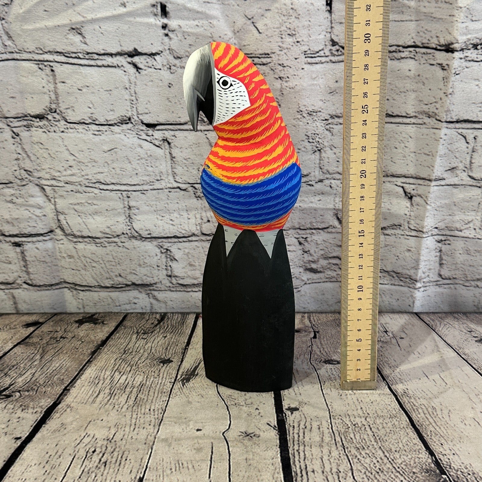 30cm Red Parrot Bird Ornament Statue Fair Trade Hand Made Carved Wood6