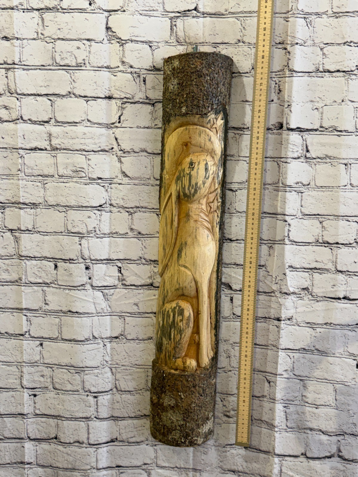 Hare Rabbit Looking At Moon 80cm Hand Carved Wizard Tree Trunk Wood Fairtrade4