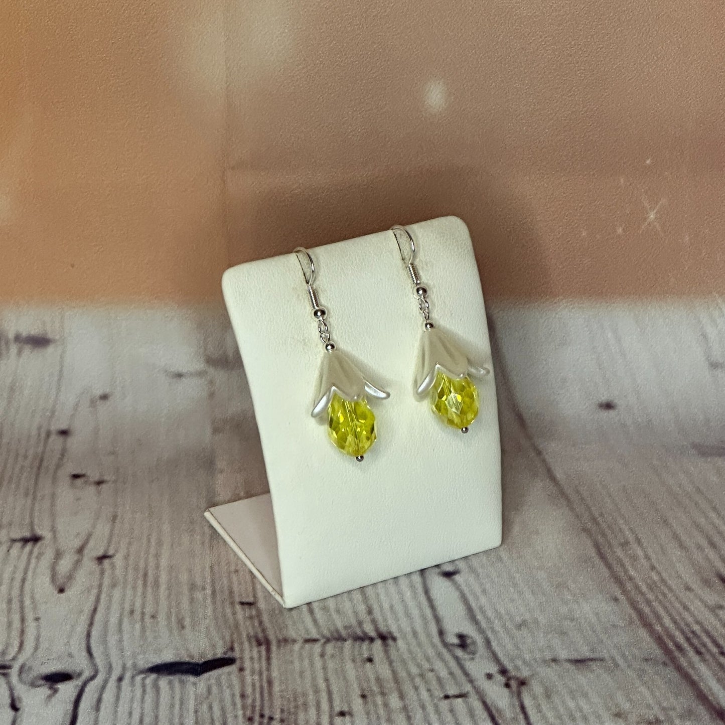 Yellow Drop Crystal Lily Flower Dangle Drop Earrings Handmade UK Jewellery2