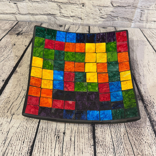 30cm Rainbow Block Square Mosaic Handmade Ceramic Glass Tile Bowl Fruit0