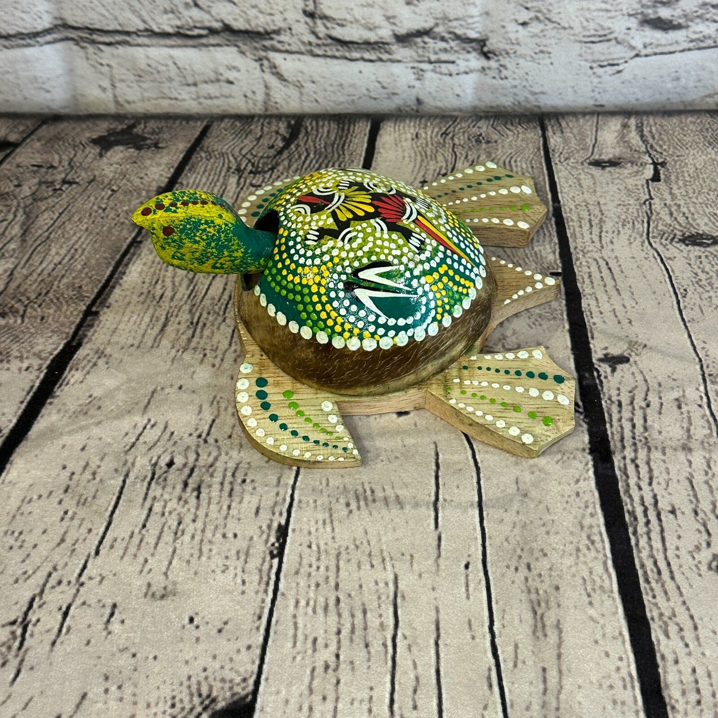 Green Painted Half Coconut Shell Wood Turtle Bobble Head Moving Tortoise1