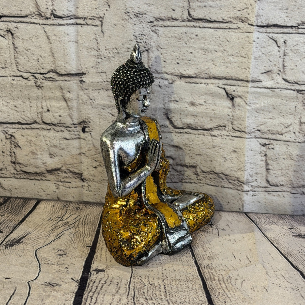 Gold & Silver 20cm x 15cm Small Thai Spike Buddha Sitting Statue Resin Hindu2
