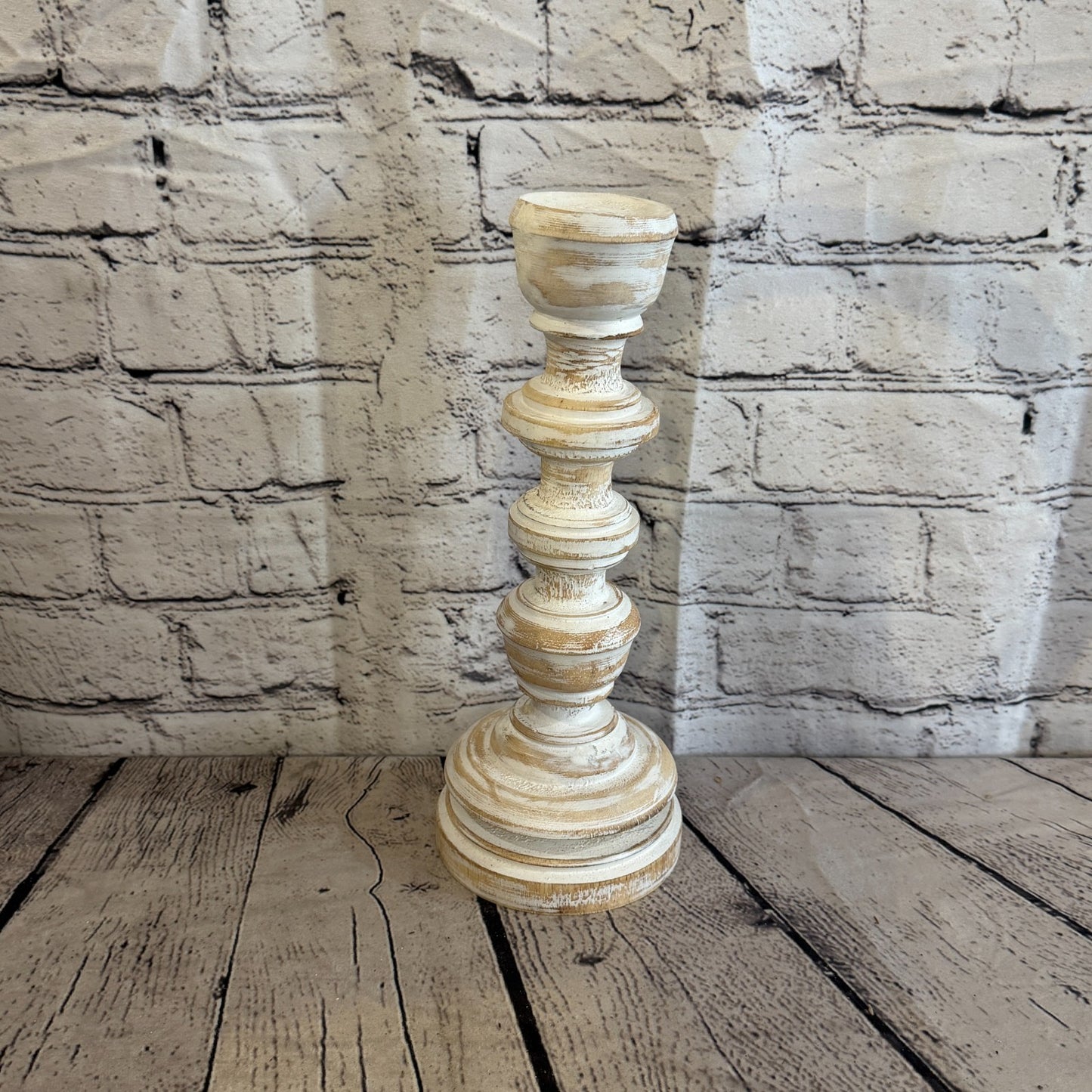 30cm x 10cm White Regal Wooden Vintage Style Candle Stand Shabby Pillar Holders2