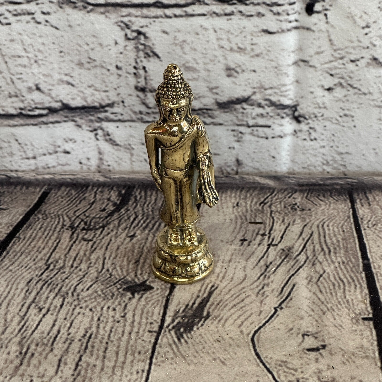 10cm x 2cm Standing Thai Bronze Buddha Blessing Statue Figure Table Decoration0