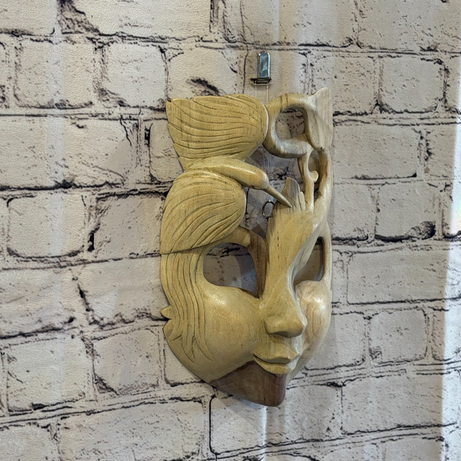 25cm Wooden Soulmate Mask Wall Art Hibiscus Wood Hand Carved Fair Trade Design 51