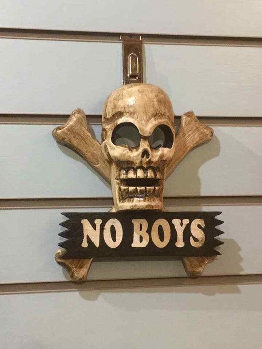 Skull & Crossbones No Boys Pirate Sign Door Plaque 20cm x20cm Handmade Wood0