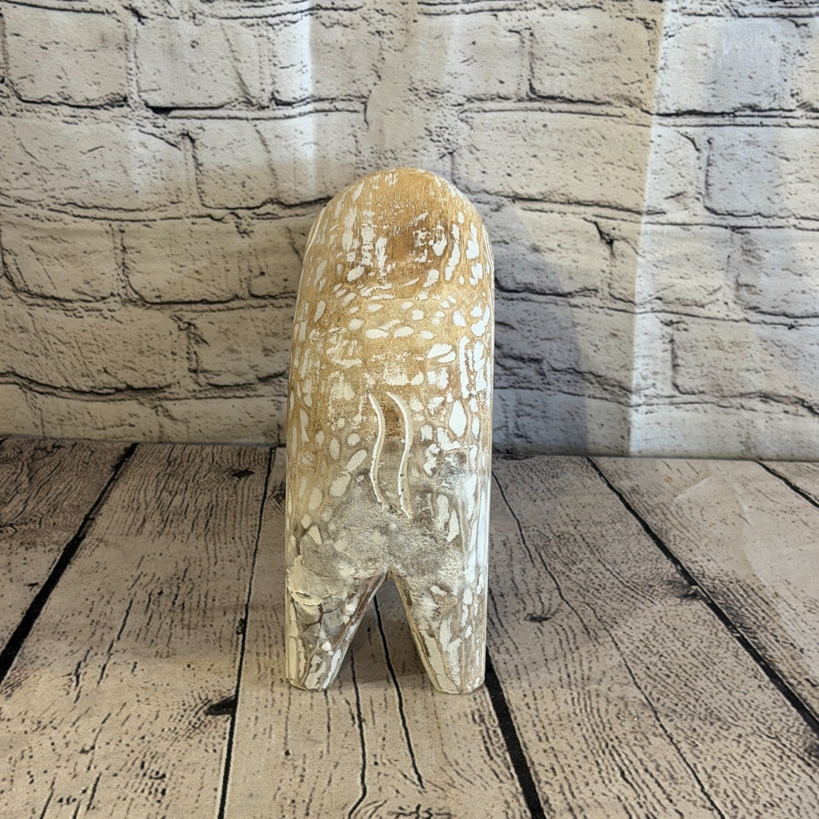 20cm x 25cm White Wood Wooden Standing Elephant Hand Carved Painted Statue5