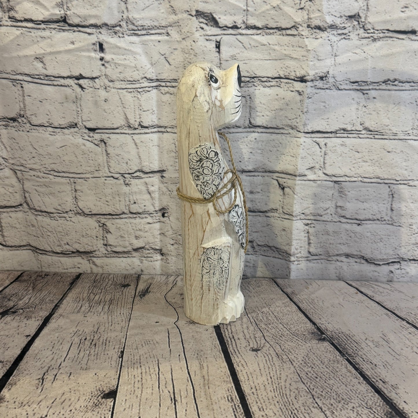 30cm White Wooden Shabby Dog Statue Ornament Fair Trade Handcarved3