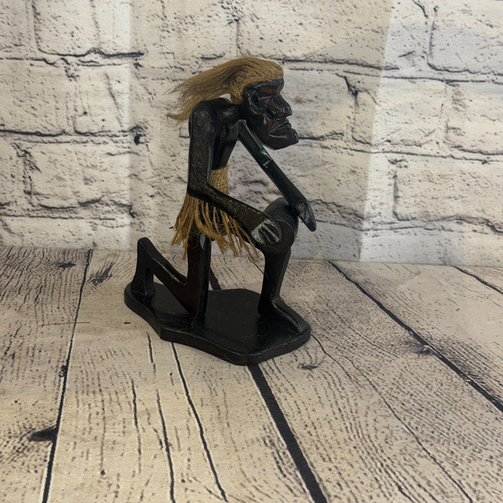 15cm Kneeling Bongo African Tribal Warrior Man Figure Statue Wood Hand Carved0