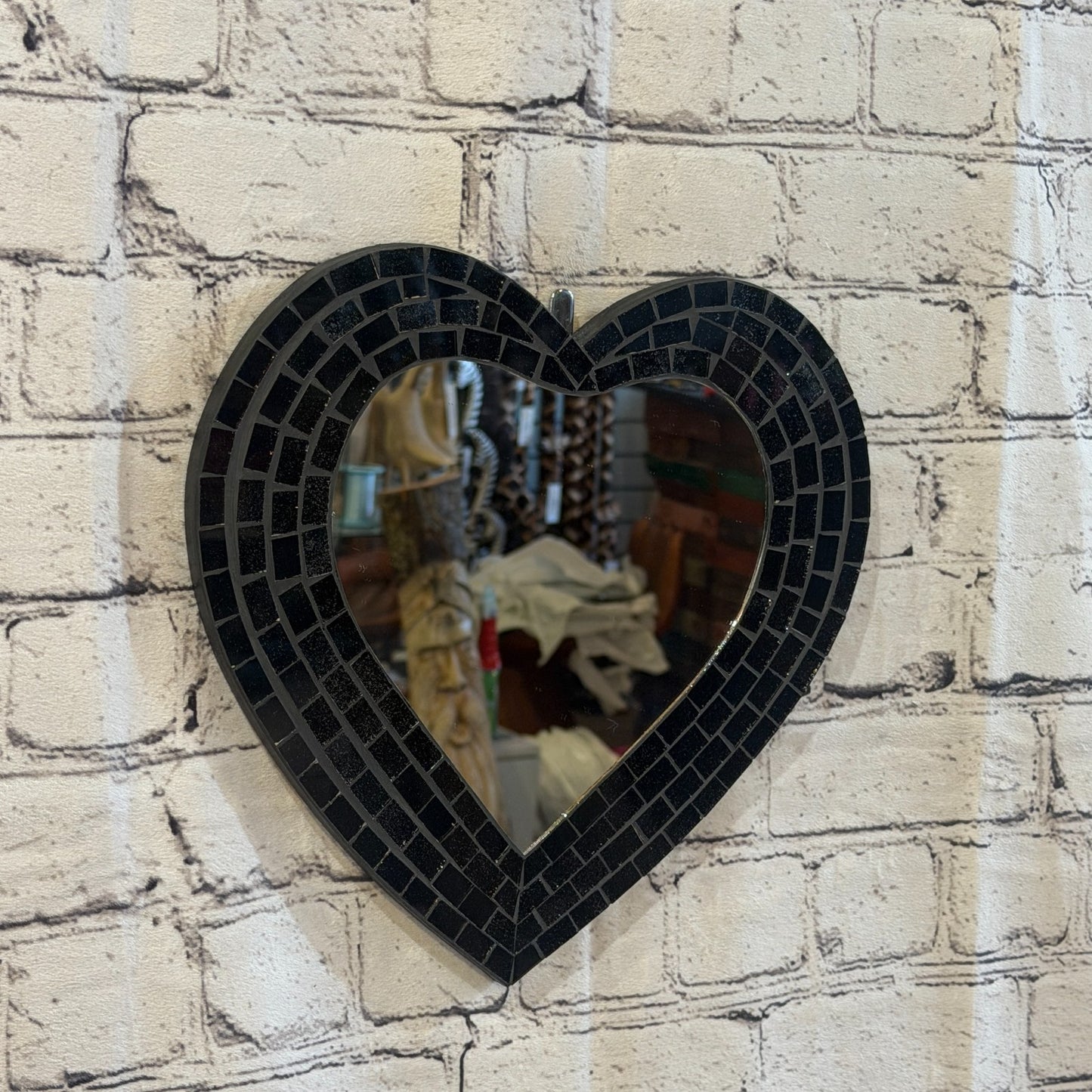 Black Heart Shape Mosaic Tile Wall Mirror 28cm x 25cm 10 Inches Handmade New0