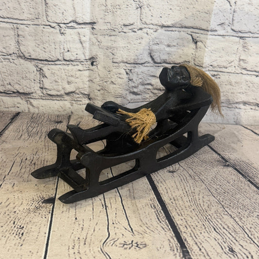 25cm Long Sun Lounger African Tribal Warrior Man Figure Statue Wood Hand Carved0