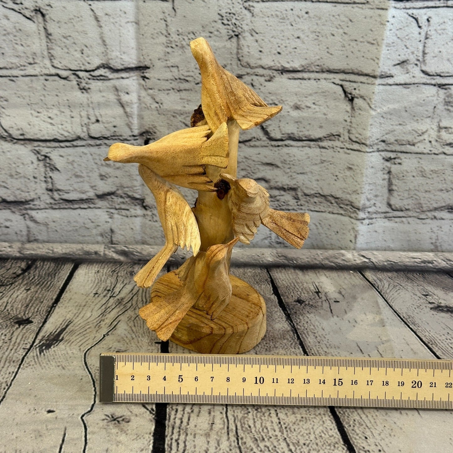20cm Five Birds Nest Mushroom Parasite Ornament Natural Carving Fairtrade Wood7