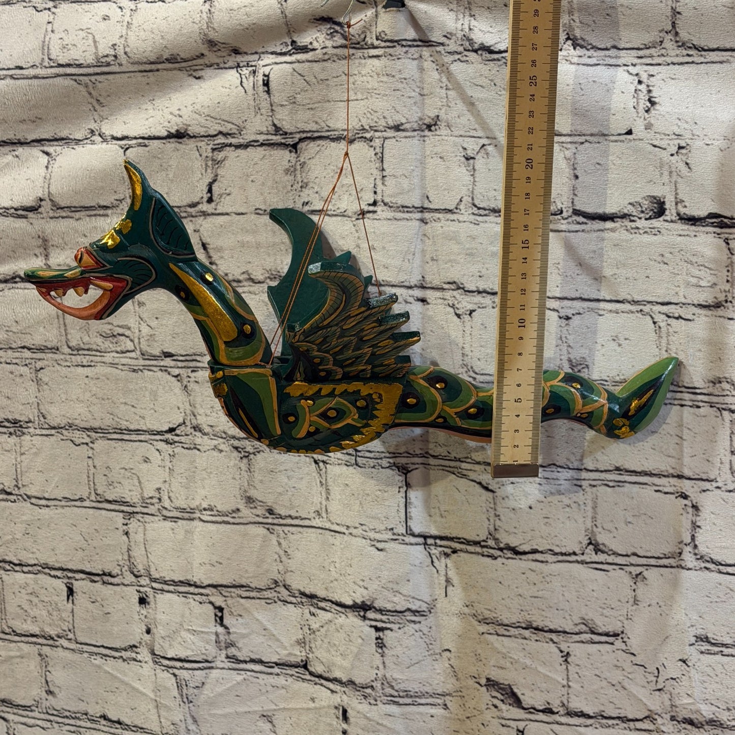 40cm Green Dragon Folk Art Carved Wood Flying Winged Mobile Spirit Guardian2