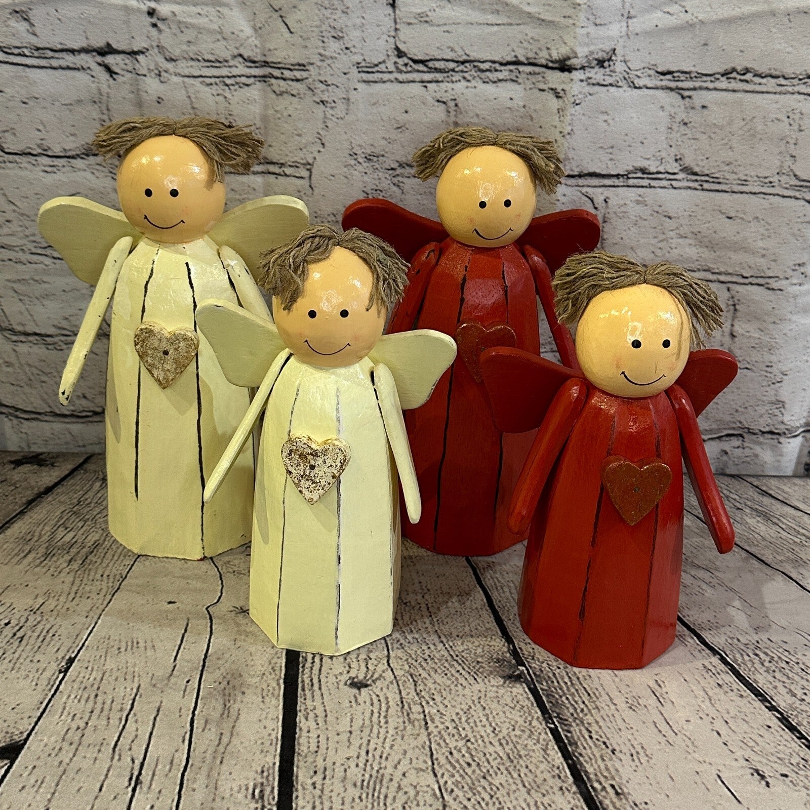 20cm x 8cm Red Cream Angel Red Heart Handcrafted Wood Xmas Christmas Ornament9