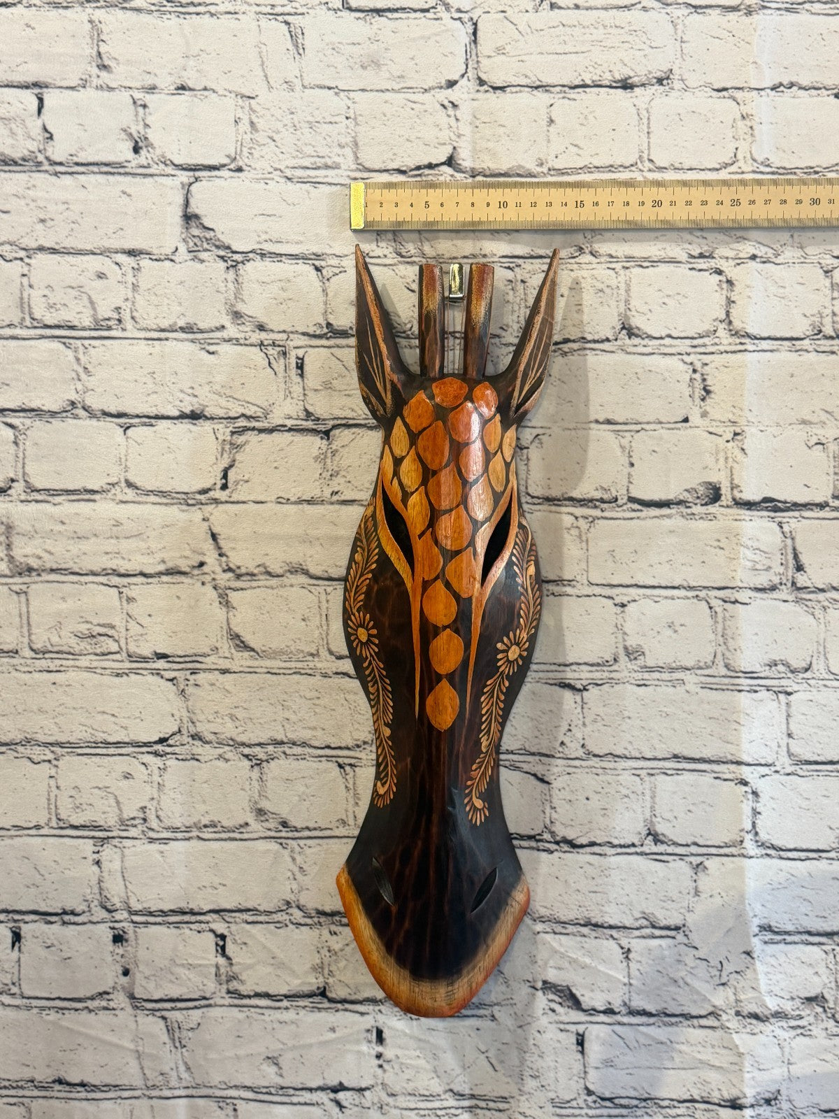 50cm Giraffe Paint Hand Carved Fair Trade Wooden Animal Wall Art Wall Hang Mask3