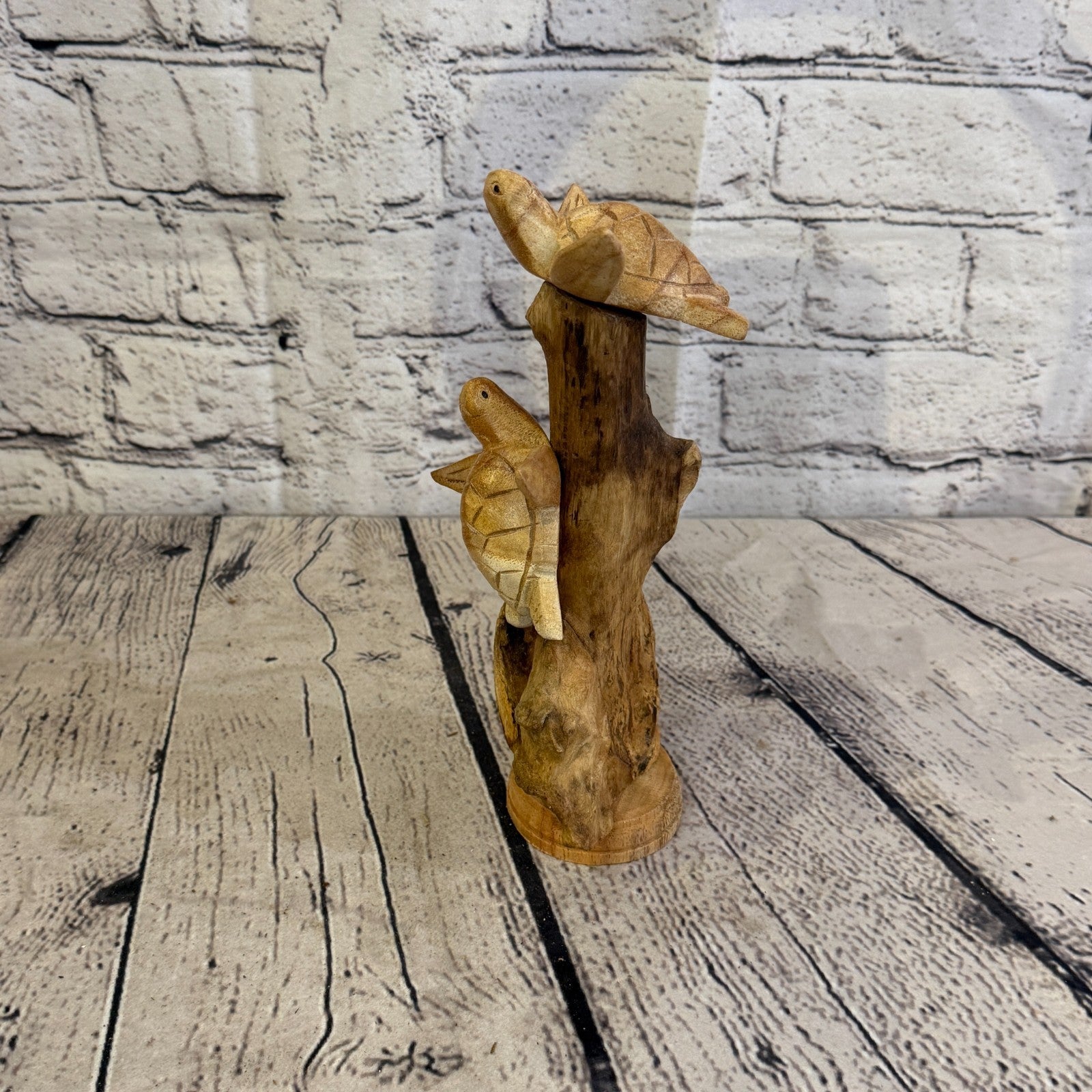 20cm Double Turtle Mushroom Parasite Ornament Natural Carving Fairtrade Wooden1