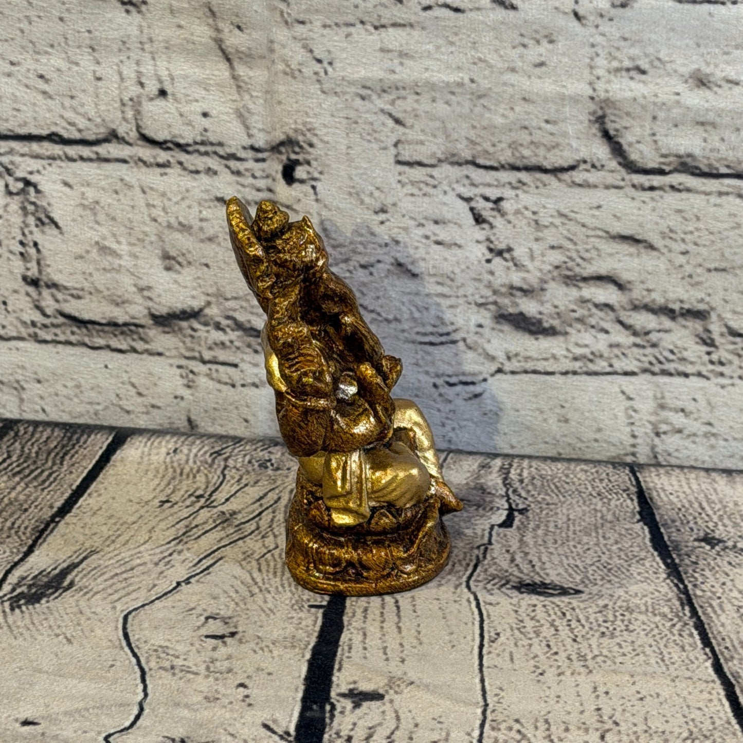 Bronze & Bronze 12cm Small Ganesh Ganesa Sitting On Lotus Statue Resin Hindu3