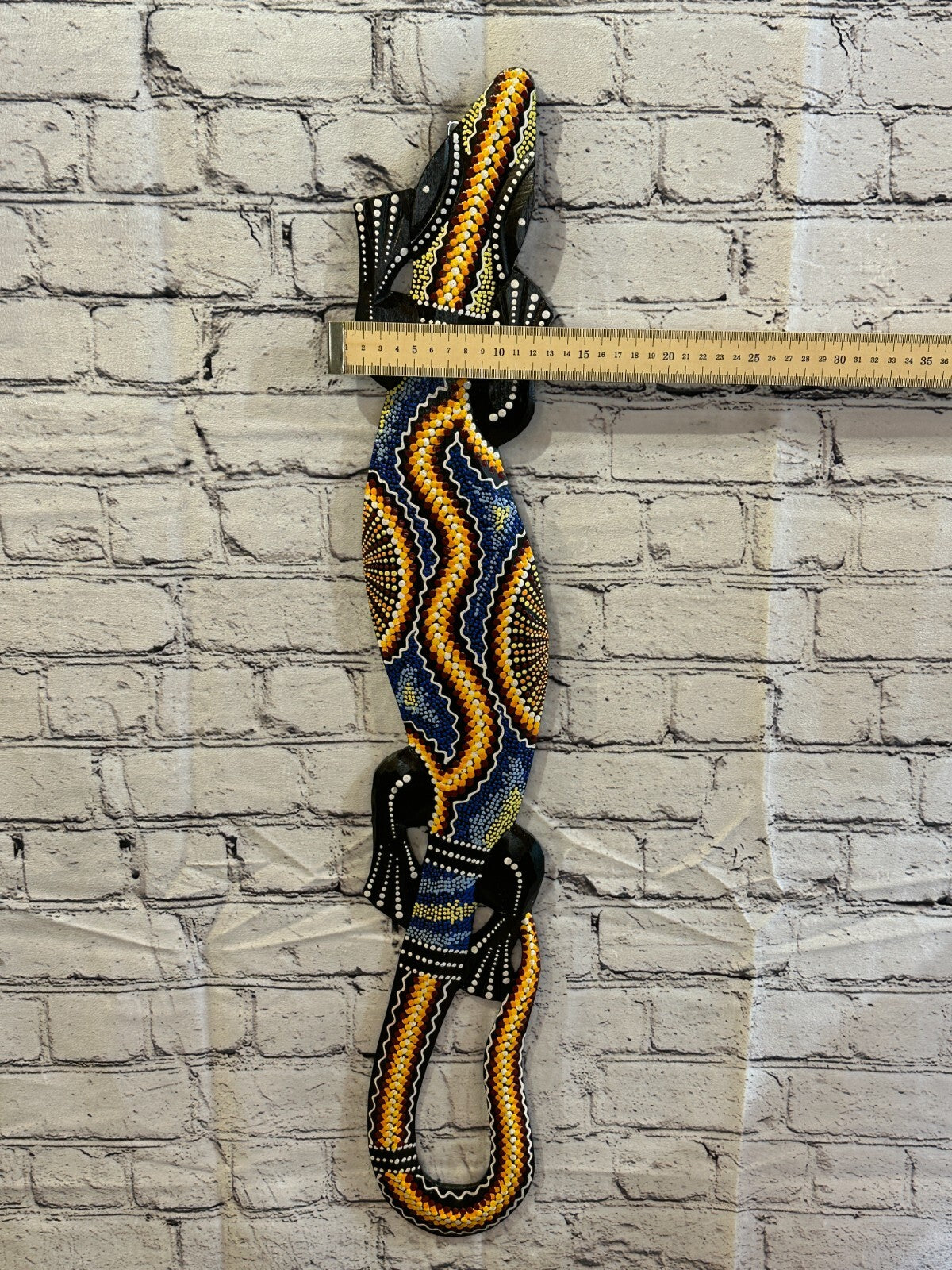 80cm Gecko Carved Wooden Dot Painted Ethnic Tribal Tiki Wall Art Handmade No 13