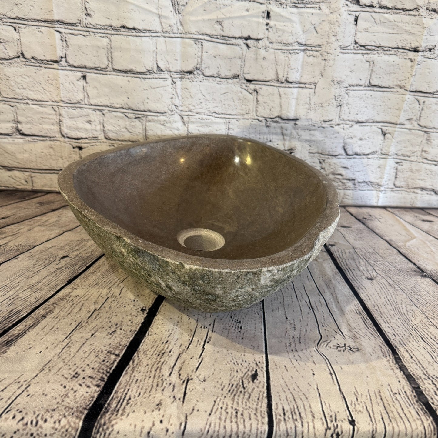 40cm x 34cm Wash Basin Bathroom Counter Top Washing River Stone Bowl Sink No 93