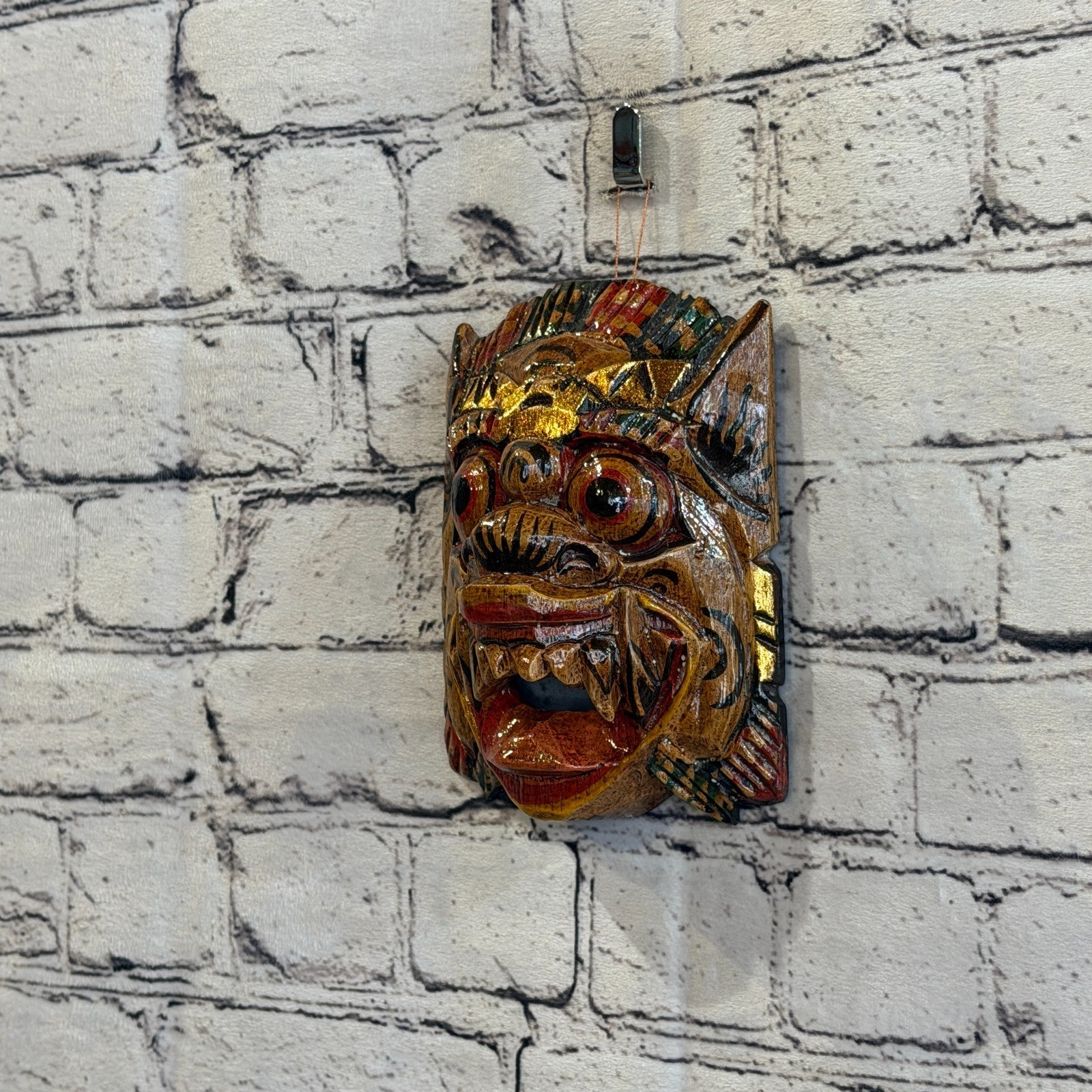 Small Wooden Natural Barong Wall Mask 12cm x 12cm Handmade And Fairtrade Hindu1