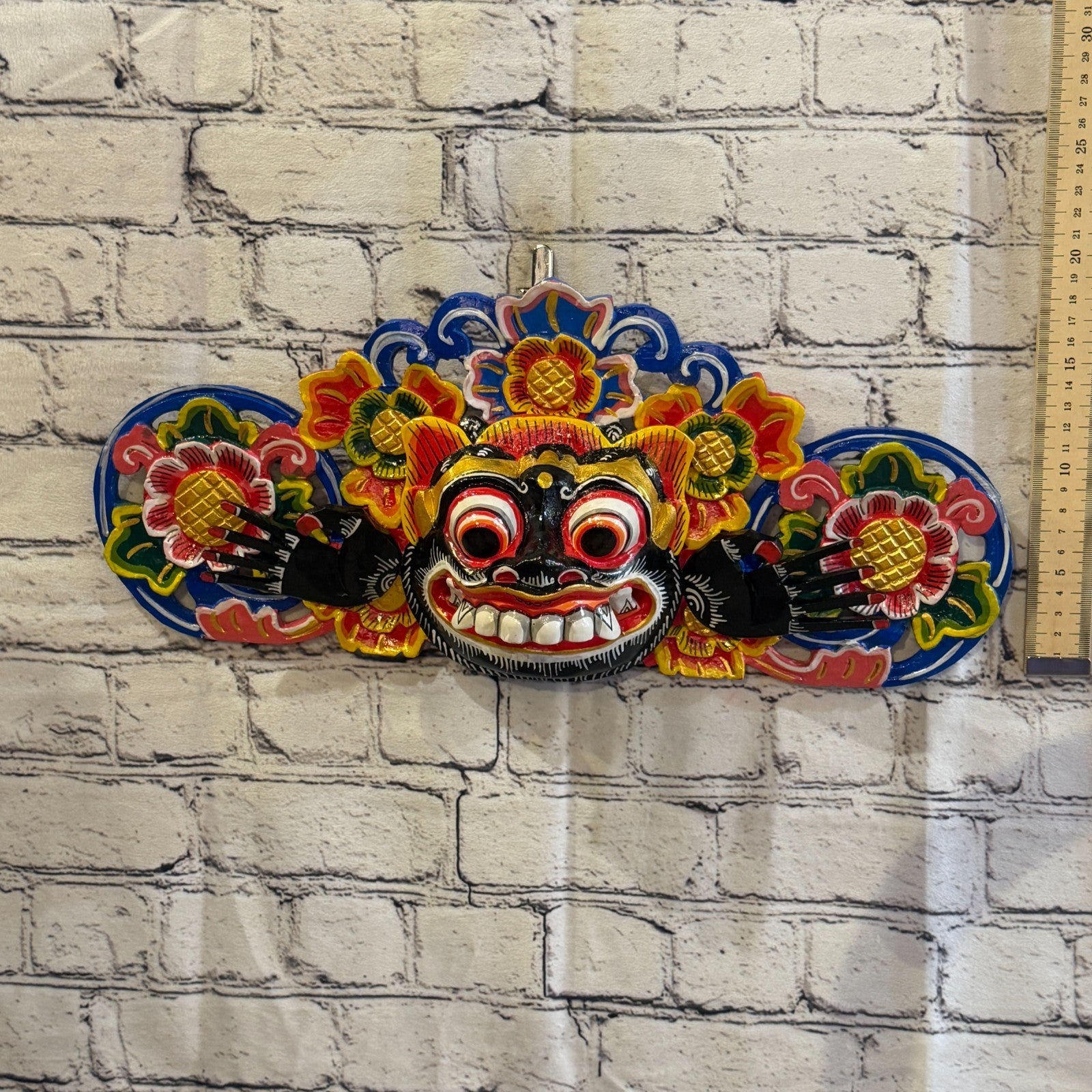40cm Barong Boma Black Demon Dragon Hindu Deity Wooden Hand Carved Mask Painted5