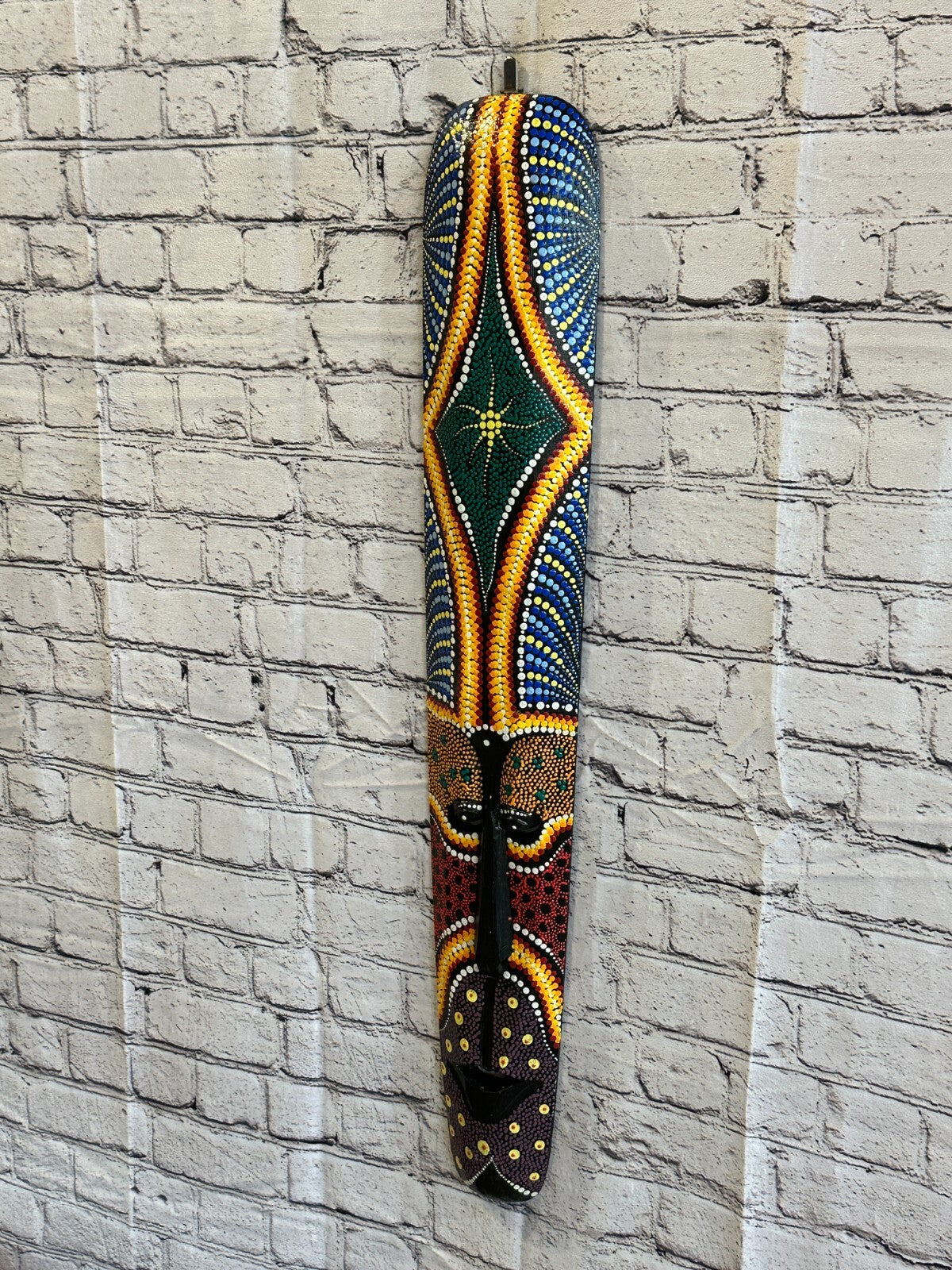 80cm Mask Carved Wooden Dot Painted Ethnic Tribal Tiki Wall Art Handmade No 51