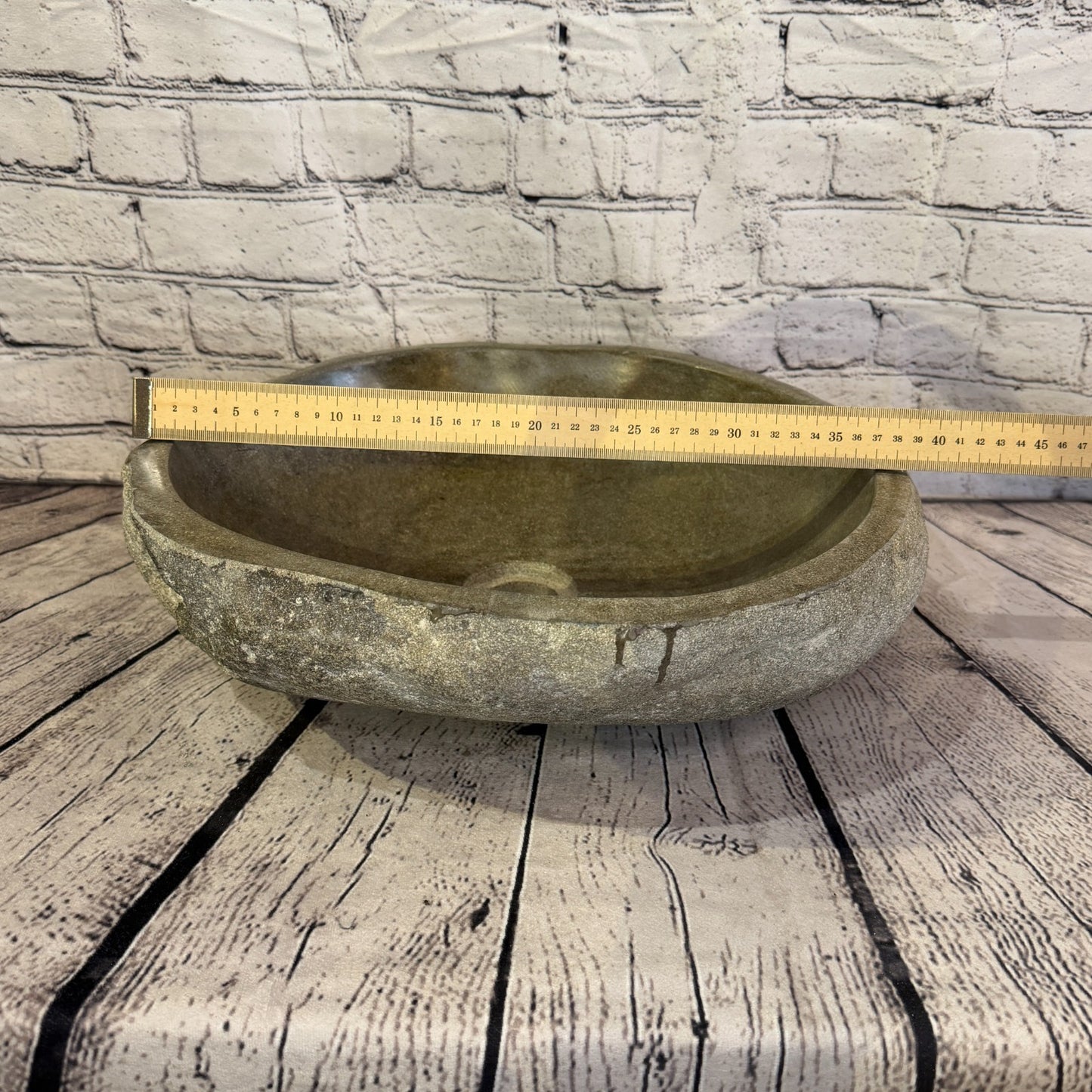 39cm x 36cm Wash Basin Bathroom Counter Top Washing River Stone Bowl Sink No 404