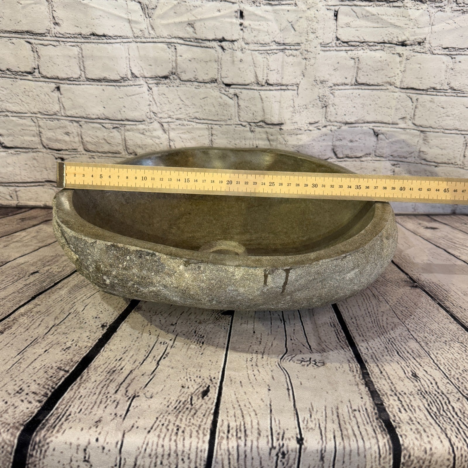 39cm x 36cm Wash Basin Bathroom Counter Top Washing River Stone Bowl Sink No 404