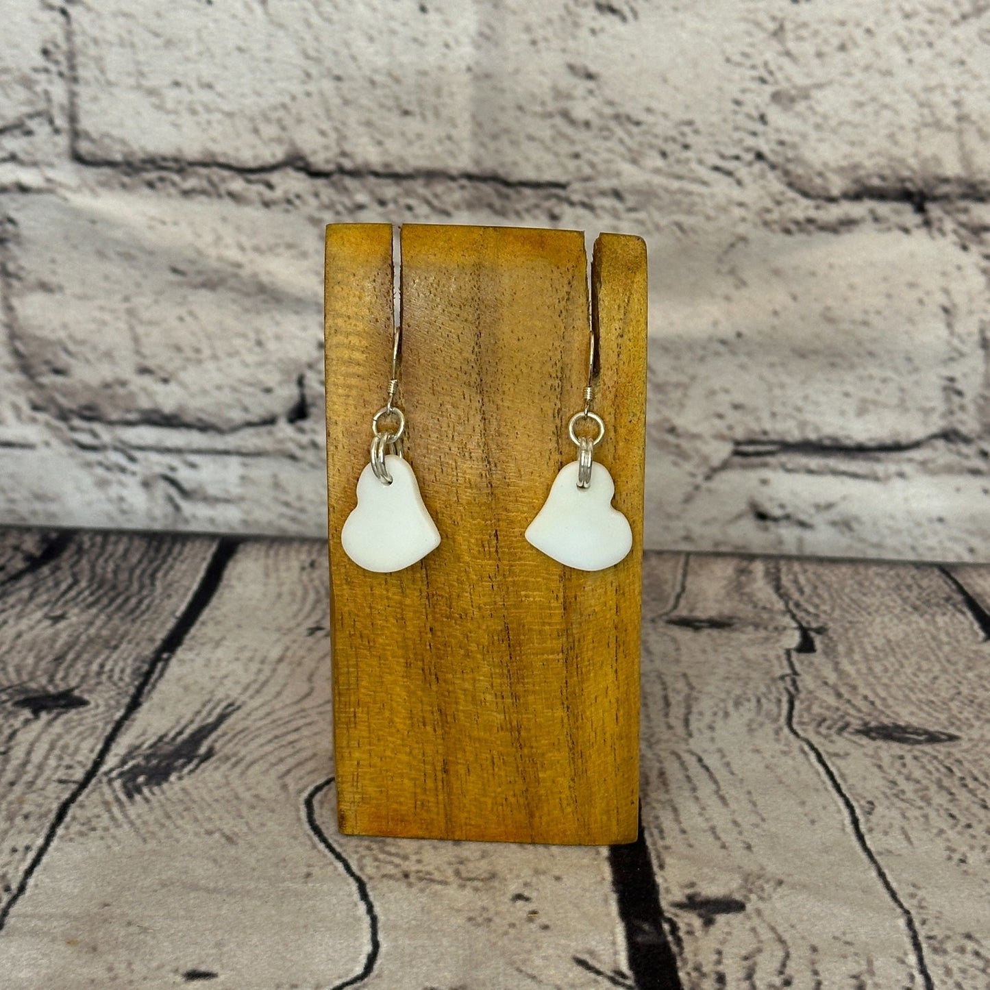 White Heart Recycled Silver Plate Dangle Drop Earrings Handmade UK Jewellery0