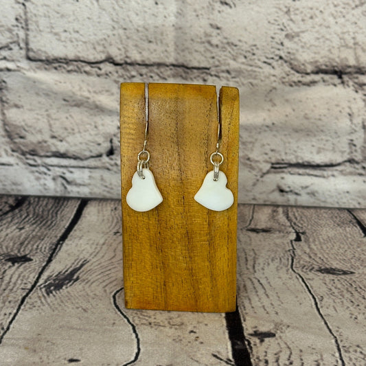 White Heart Recycled Silver Plate Dangle Drop Earrings Handmade UK Jewellery0