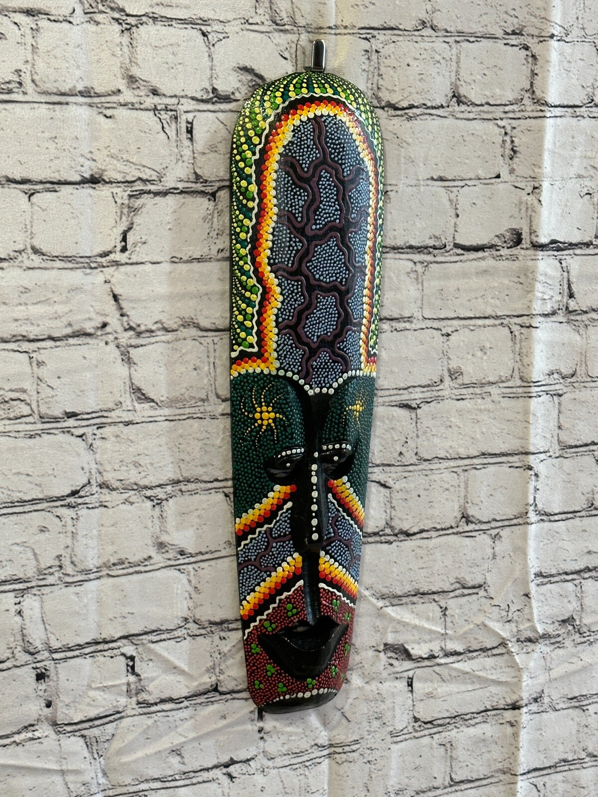 50cm Mask Carved Wooden Dot Painted Ethnic Tribal Tiki Wall Art Handmade No 10