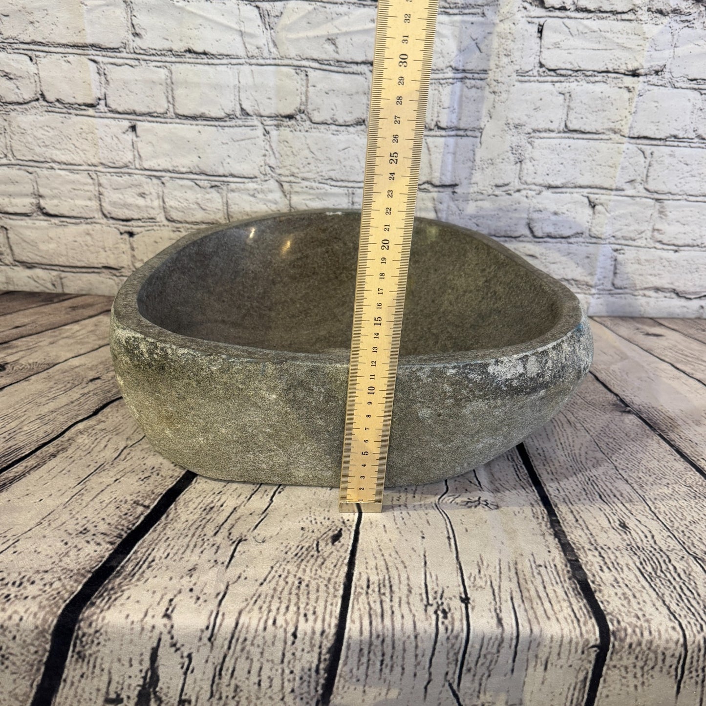 36cm x 37cm Wash Basin Bathroom Counter Top Washing River Stone Bowl Sink No 265