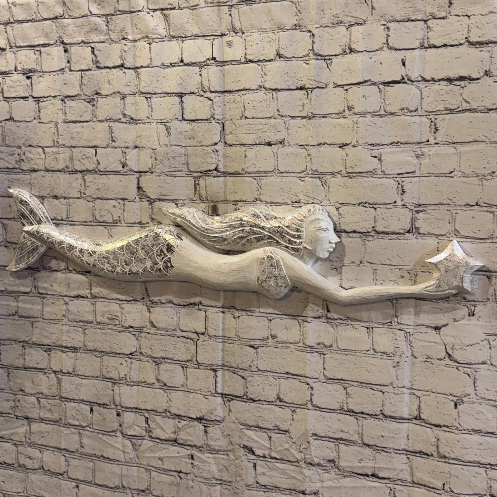 100cm White Wooden Mermaid Wall Decor Beach Art Hanging Mermaid Plaque Nautical2