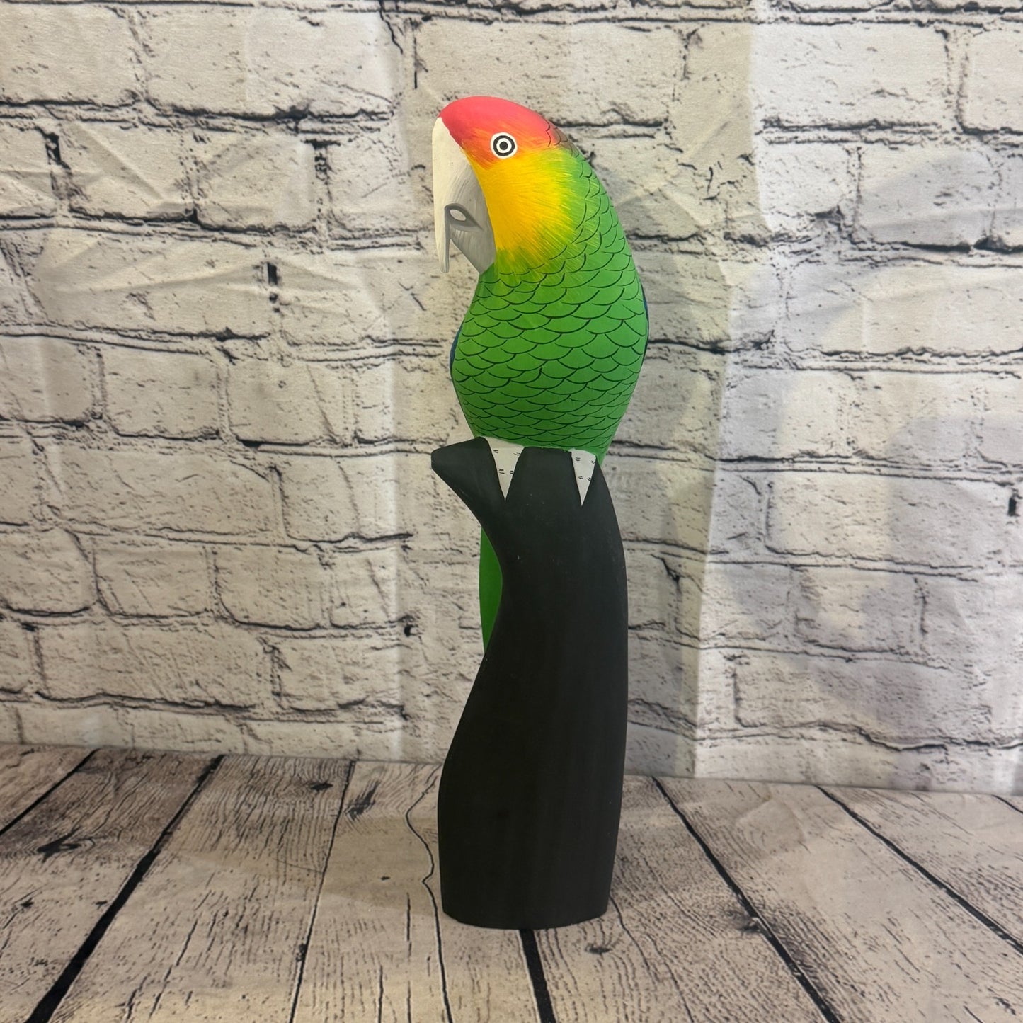 40cm Bright Green Parrot Bird Ornament Statue Fair Trade Hand Made Carved Wood2