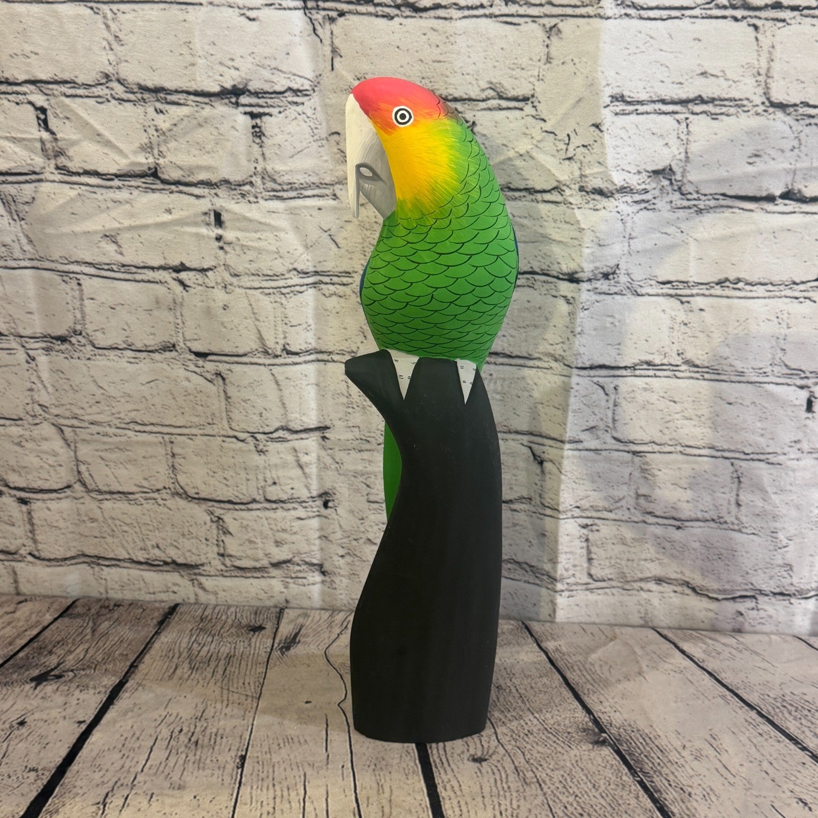 40cm Bright Green Parrot Bird Ornament Statue Fair Trade Hand Made Carved Wood2